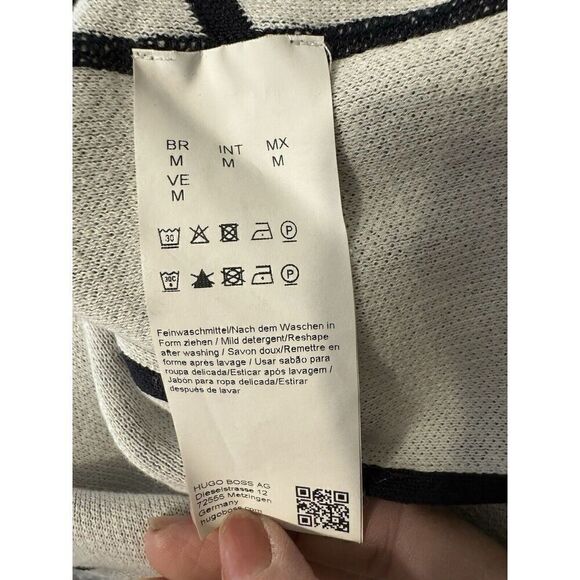 Hugo Boss Men's Black White Rone Cotton Blend Sweater Striped Logo Size M - Picture 4 of 6